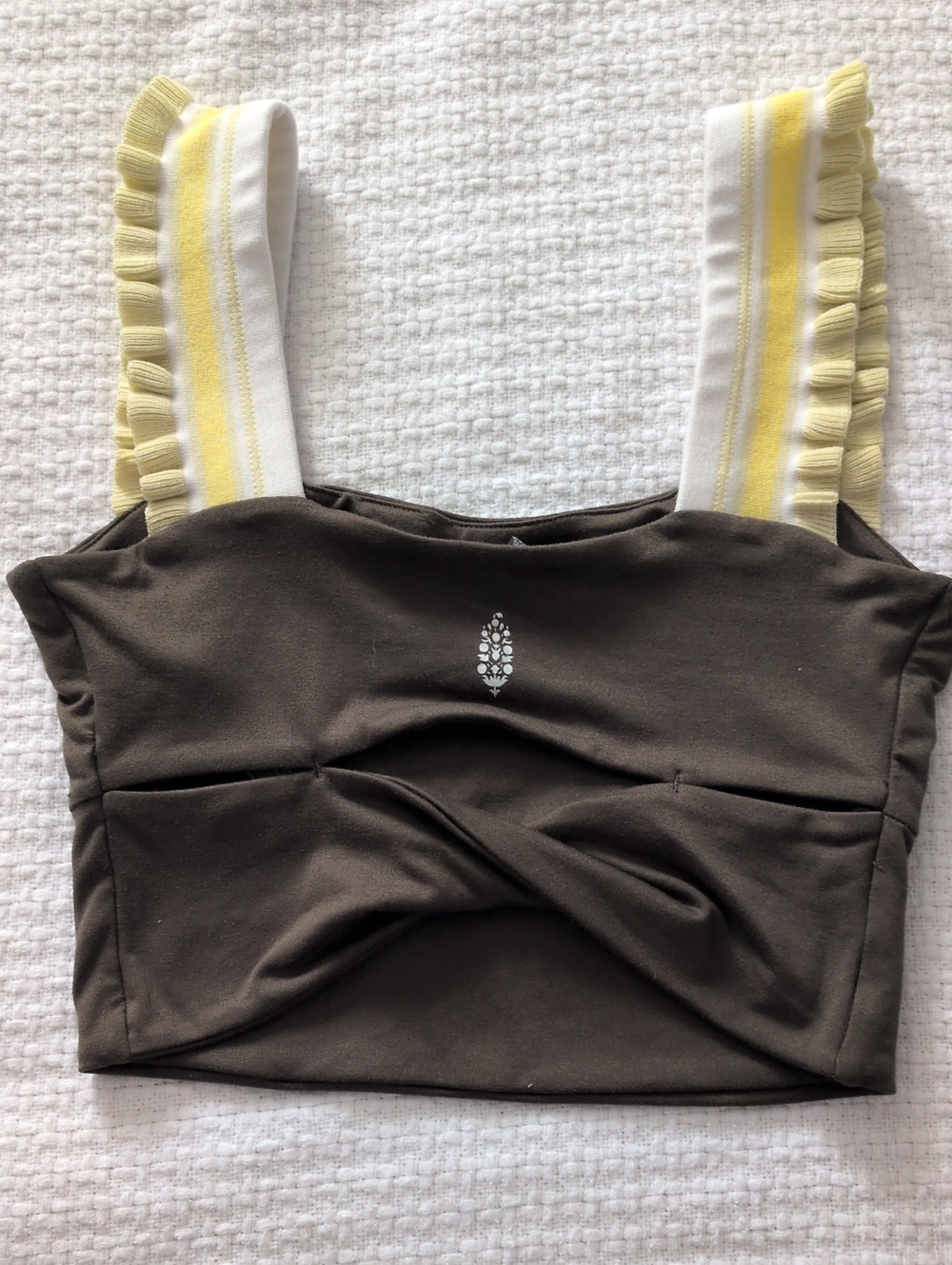 free People Women’s Square Neck Crop Top with Yellow-Trim Straps - Picture 2 of 8